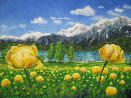 Alpské květy - akryl 40x30