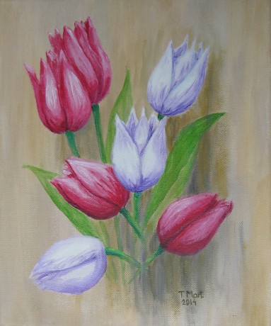 Tulipány - akryl a olej na plátně 25x30